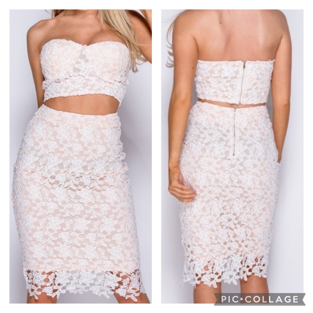 Lace 2 Piece Crop Top and Midi Skirt Set